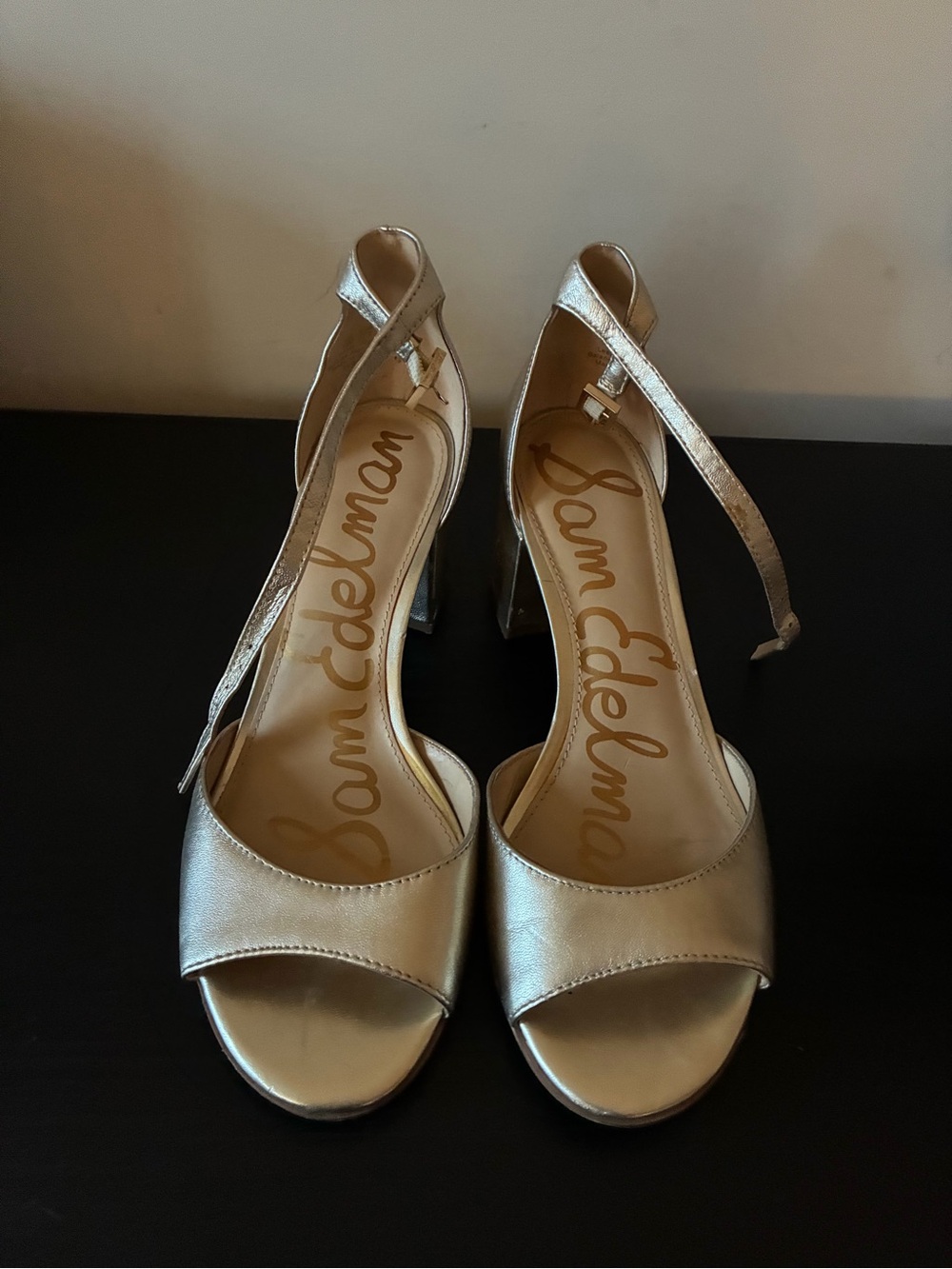 Metallic Gold Block Heel Sandals - Women - Picture 6 of 6